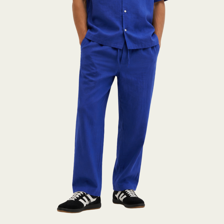 BLUE PURE LINEN PANTS