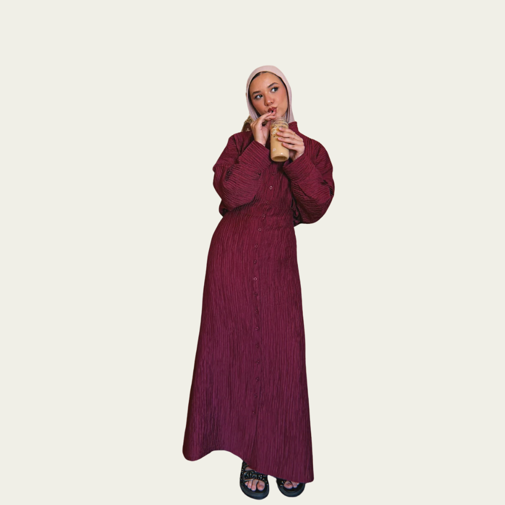 Dreamy Crinkled Dress - Deep Burgundy