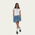 Denim Puffer Skirt - Light Blue