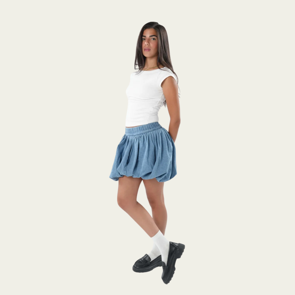 Denim Puffer Skirt - Light Blue