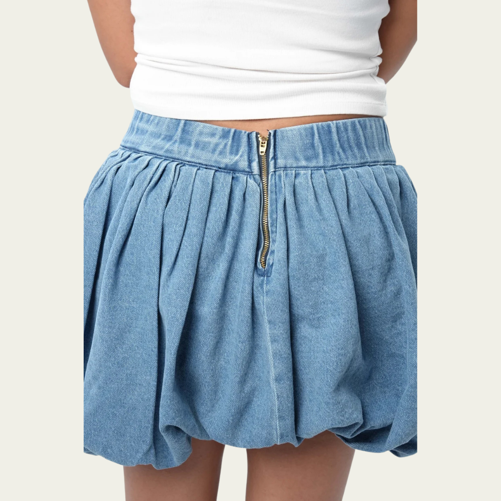 Denim Puffer Skirt - Light Blue