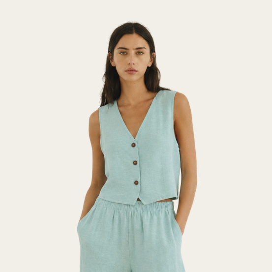 MINT LINEN CROPPED VEST