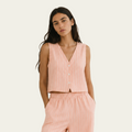 PINK x WHITE LINEN CROPPED VEST